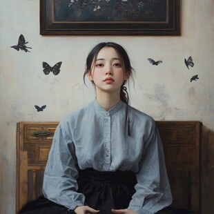 文艺风蓝衣女孩