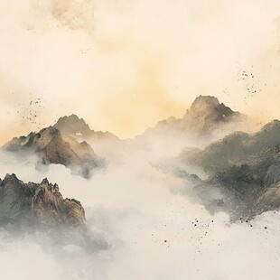 淡雅金色烟雾山水