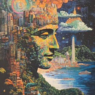 智慧之城雕塑装饰画