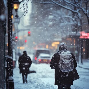 积雪街道行人