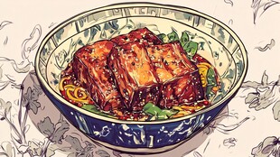 雅间梅菜扣肉插画