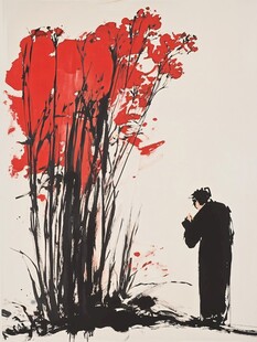 红色韵味写意画