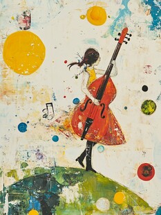 女孩拉大提琴手绘