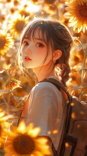 向日葵花丛中的少女