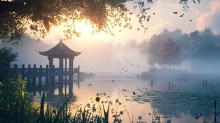 晨雾中的怀思亭