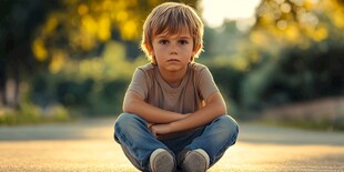 坐在地上的男孩