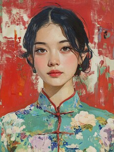 油画旗袍女