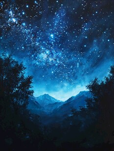 意境图片星月山川挂图