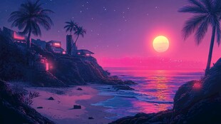 粉红色超现实海景