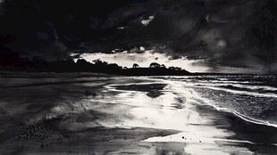 海天一色水彩画