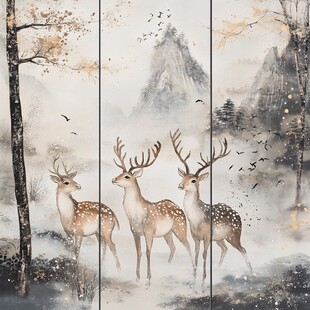 新中式麋鹿装饰画