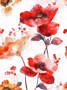 手绘红色花卉梦幻背景