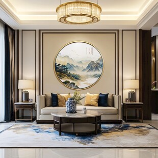 圆山水框画硬包背景
