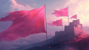 粉色超现实主义漂浮城堡