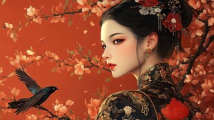 木棉花美女插画