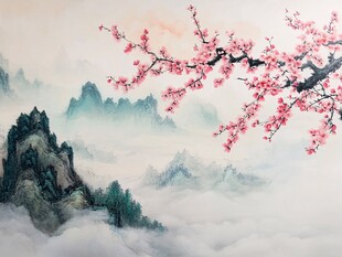 工笔红梅山水画