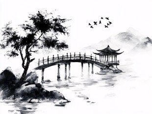水墨画桥