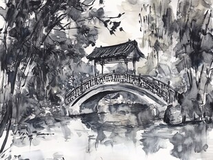 水彩廊桥