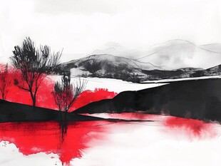 抽象水彩山水画