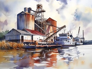 底特律水彩水墨山水