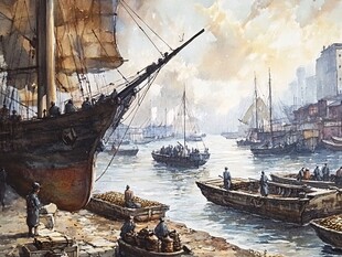 古代航海贸易场景