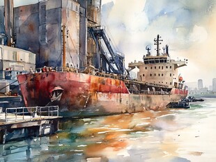 船舶水粉画