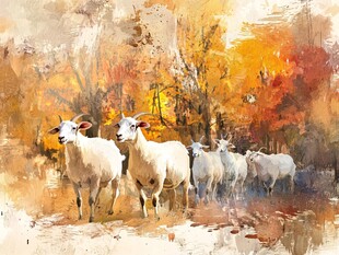 手绘梦幻羊风格装饰画