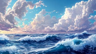 插画海洋辽阔