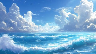 手绘蓝天大海