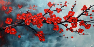 枝头红花抽象油画