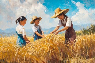 割稻少女