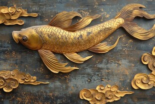 3d浮雕金鱼鲤鱼