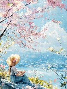 春日樱花树下的少女