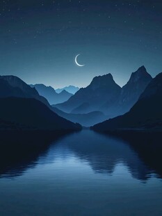 插画夜景湖泊
