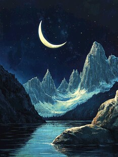 意境图片星月山川挂图