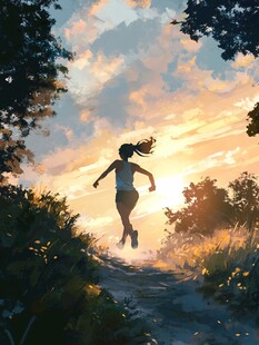 插画夕阳下