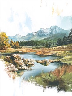 加拿大水彩水墨山水