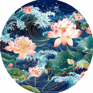 3d荷花鲤鱼圆形画