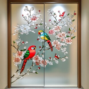 手绘花鸟玻璃画