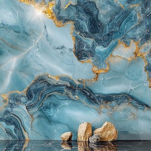 蓝色透光大理石装饰画