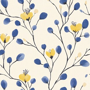 黄蓝色手绘花艺