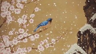 梅花花鸟背景墙蓝鹊