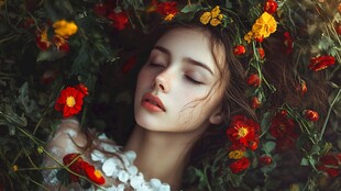 唯美花下少女