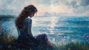 女孩风景画