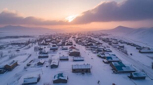 雪后乡村航拍日出