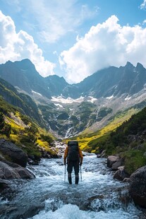 山谷溪流徒步旅行