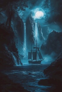 海洋大海月光帆船