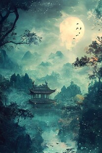 楼阁古风仙鹿仙景