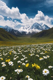 蓝天白云雪山草地