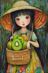 水果姑娘插画绘画